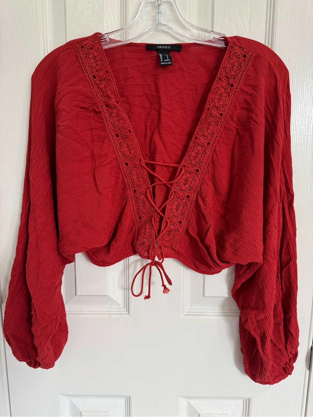 Forever 21 Vermillion Lace-Up Cropped Blouse